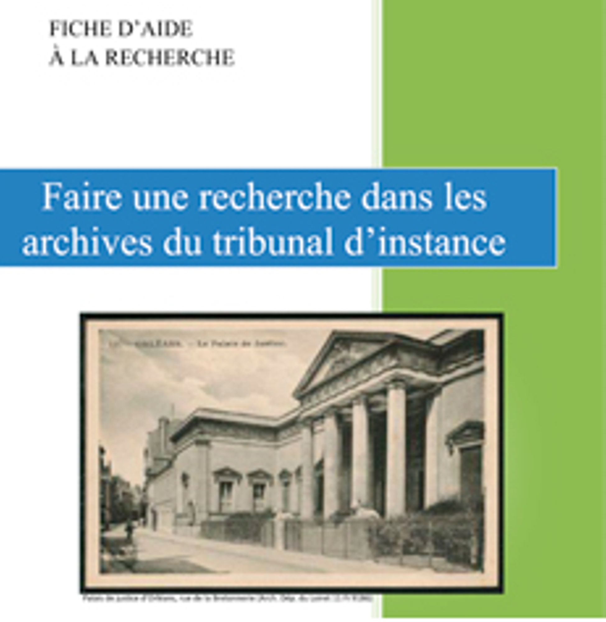 Page de couverture de la fiche d'aide à la recherche relative aux tribunaux d'instance.
