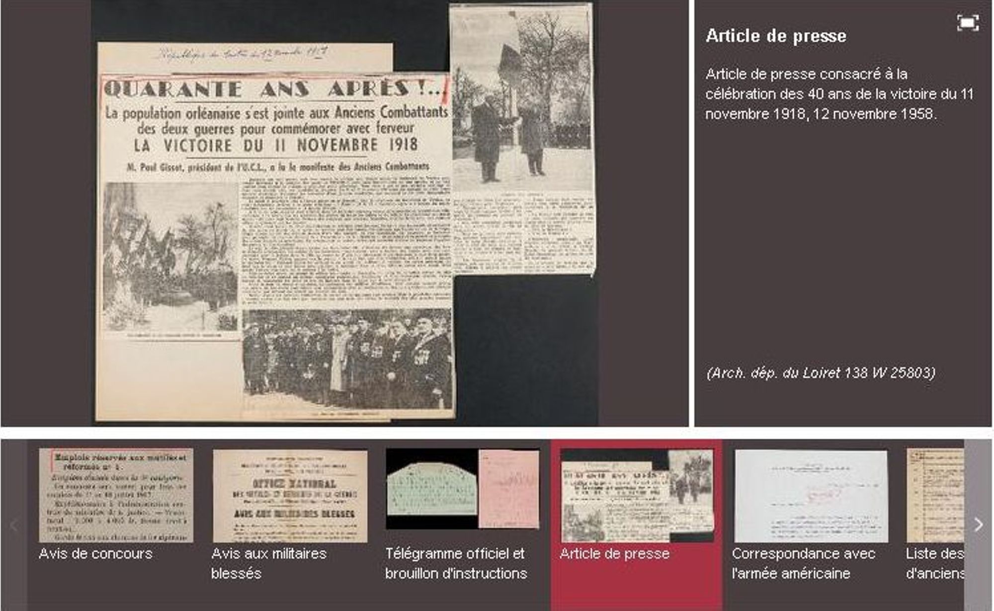 Documents numérisés relatifs aux anciens combattants.