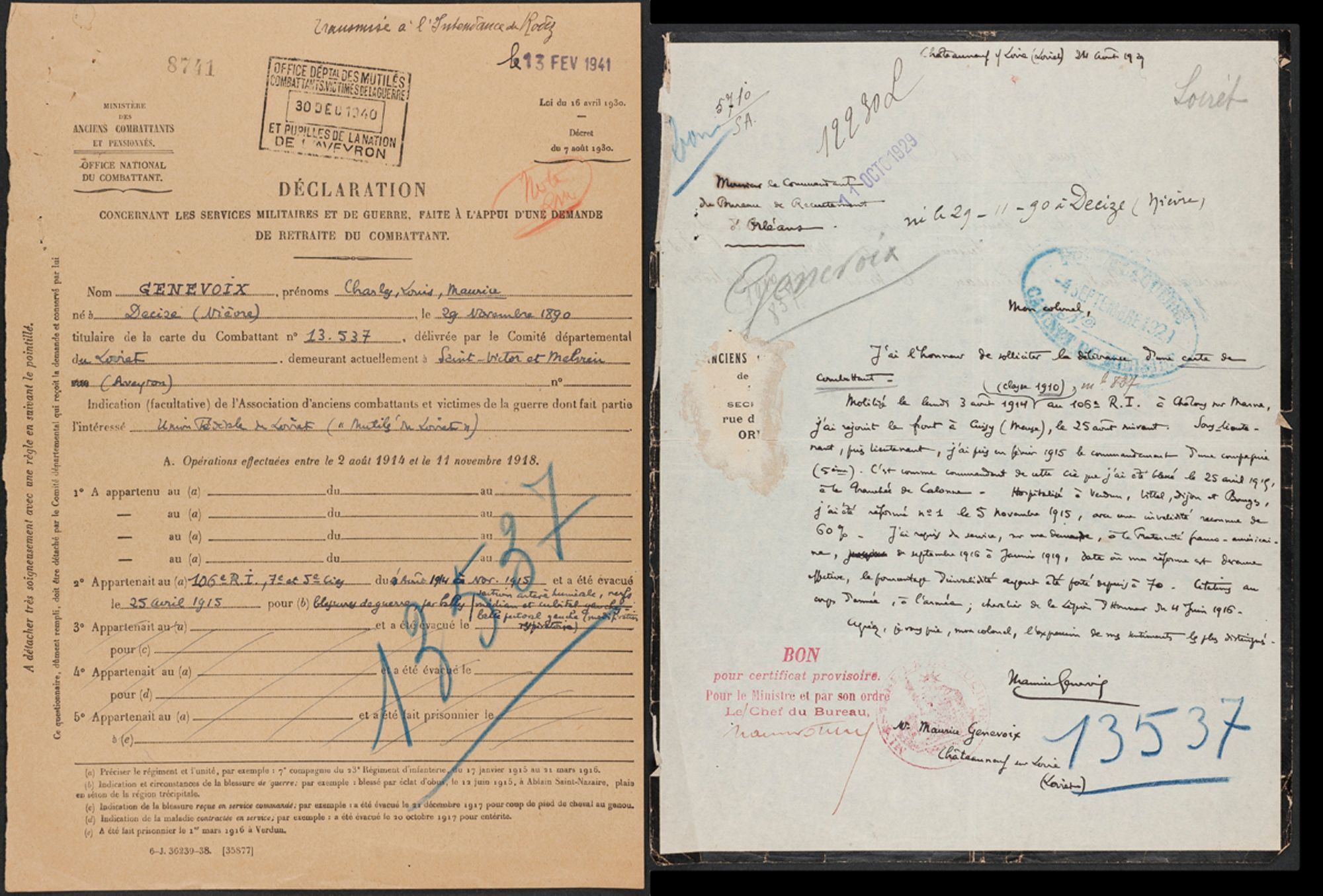 Demande de Maurice Genevoix