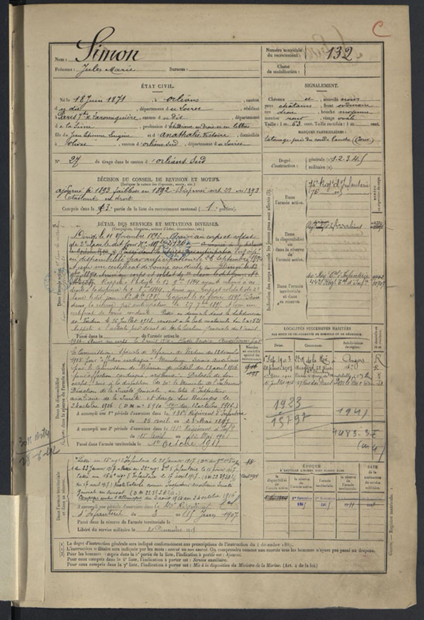 Dans les registres matricules